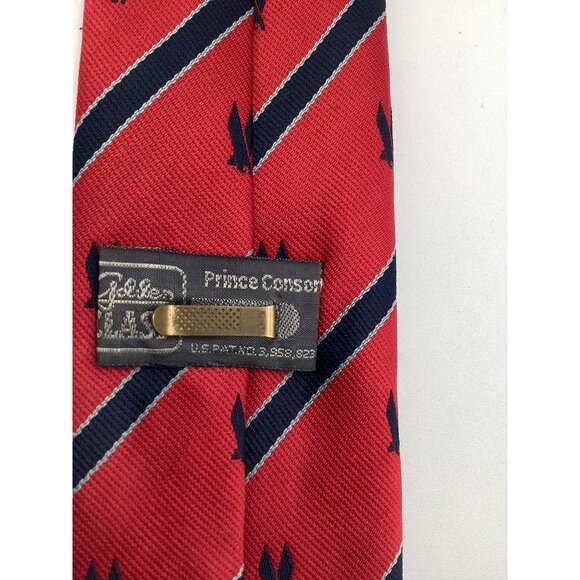 Vintage Prince Consort Red & Navy Striped Neck Tie With Eagle Motif - Picture 4 of 8